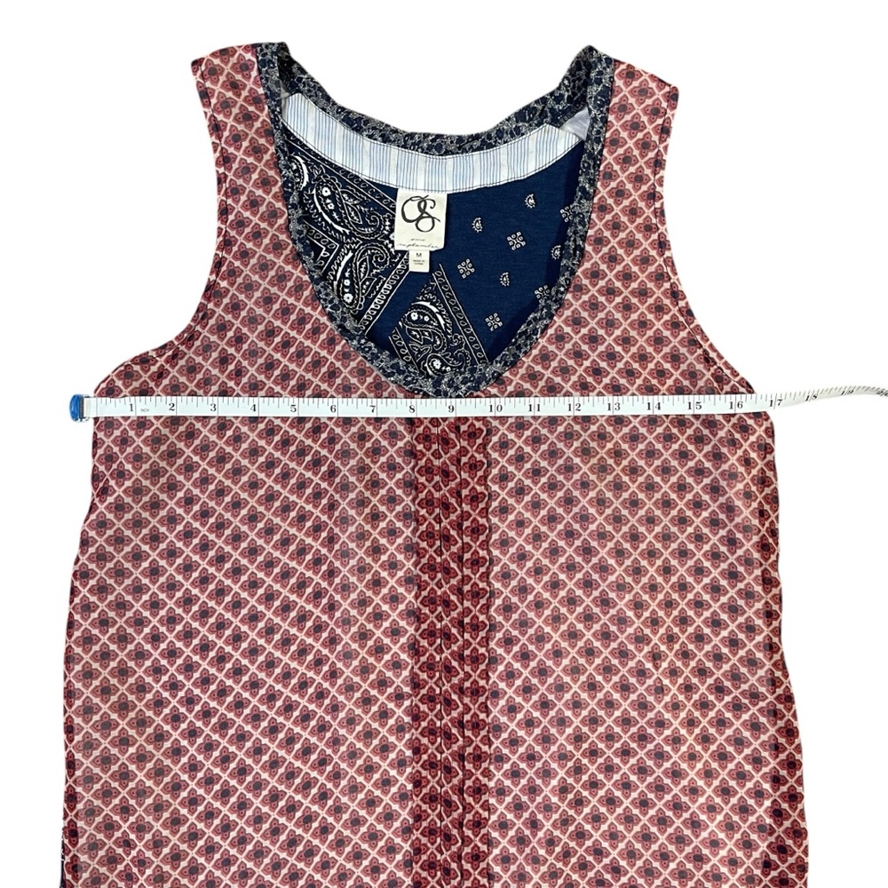 Anthro One September Mixed Print Tank Top Boho Bandana Patchwork Red Blue Sz M * - Picture 11 of 13